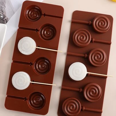 硅胶螺旋圆形棒棒糖模具，6 腔 3D 巧克力糖果模具，适用于 DIY 烘焙、蛋糕装饰、软糖 - 灵活的厨房小工具，适用于自制糖果和甜点