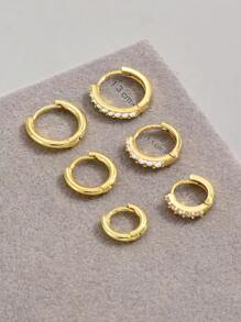 6pcs Cubic Zirconia Decor Hoop Earrings - Yellow Gold - View 3
