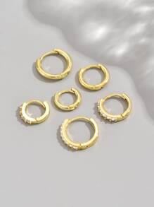 6pcs Cubic Zirconia Decor Hoop Earrings - Yellow Gold - View 4
