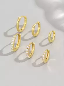 6pcs Cubic Zirconia Decor Hoop Earrings - Yellow Gold - View 5