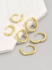 6pcs Cubic Zirconia Decor Hoop Earrings - Yellow Gold - View 6