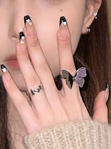 24 chiếc Long Quan Tài Trái Tim In Móng Tay Giả và 1 Dũa Móng Tay và 1 Băng Dính - Nhiều màu - Xem 1