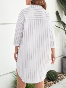 SHEIN LUNE Vestido camisero de rayas verticales sin cinturón - Blanco - Ver 2