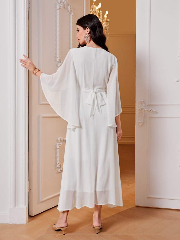 Contrast Tape Detail Flounce Sleeve Dress