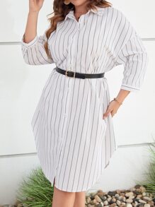 SHEIN LUNE Vestido camisero de rayas verticales sin cinturón - Blanco - Ver 1