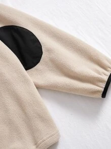 SHEIN EZwear Patched Detail Drop Shoulder Contrast Panel Jacket & Joggers - Apricot - View 4