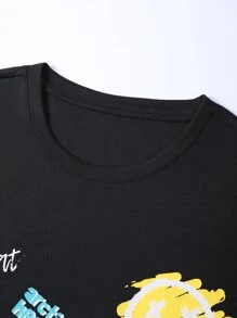 Manfinity 男士卡通和字母圖案T恤 - 黑色 - 查看 4