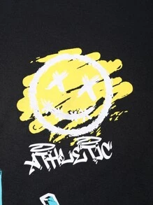 Manfinity 男士卡通和字母圖案T恤 - 黑色 - 查看 6