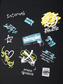 Manfinity 男士卡通和字母圖案T恤 - 黑色 - 查看 7