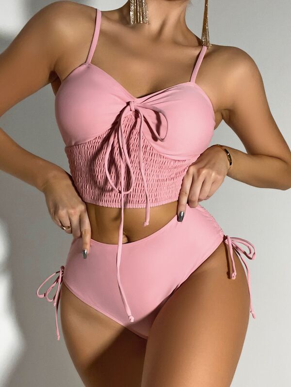 Plain Drawstring Bikini Swimsuit SHEIN USA
