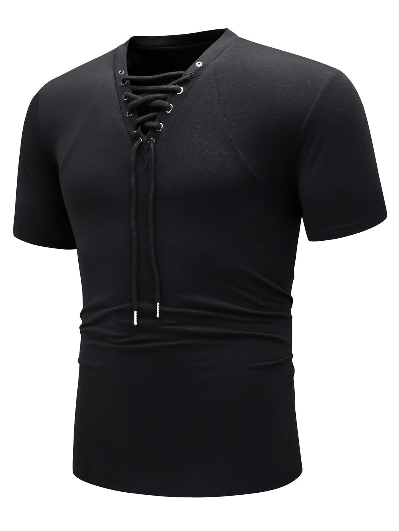 Manfinity Homme Men Lace Up Front Tee - Black - View 1