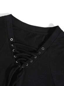 Manfinity Homme Men Lace Up Front Tee - Black - View 7