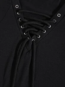 Manfinity Homme Men Lace Up Front Tee - Black - View 8