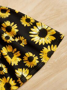 SHEIN 小女童向日葵圖案荷葉邊洋裝