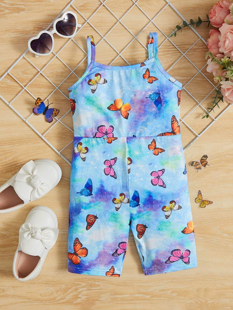 SHEIN Toddler Girls Butterfly Print Cami Romper - Multicolor - View 1