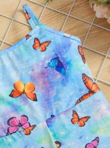 SHEIN Toddler Girls Butterfly Print Cami Romper - Multicolor - View 3