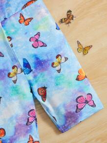 SHEIN Toddler Girls Butterfly Print Cami Romper - Multicolor - View 4