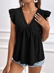 SHEIN Frenchy Eyelet Embroidery Ruffle Trim Blouse