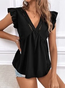 SHEIN Frenchy Eyelet Embroidery Ruffle Trim Blouse