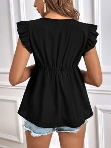 SHEIN Frenchy Eyelet Embroidery Ruffle Trim Blouse