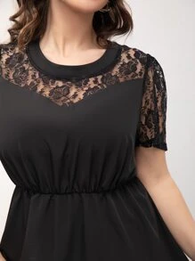 SHEIN LUNE Plus Contrast Lace A-line Dress - Black - View 4