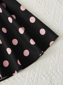 SHEIN 女孩人像圖案T恤和波點圖案腰帶半身裙 - 彩色 - 查看 4