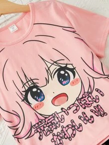 SHEIN 女孩人像圖案T恤和波點圖案腰帶半身裙 - 彩色 - 查看 5