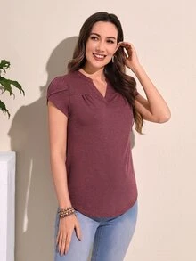 EMERY ROSE 缺口領弧形下擺T恤 - 紫紅色 - 查看 5