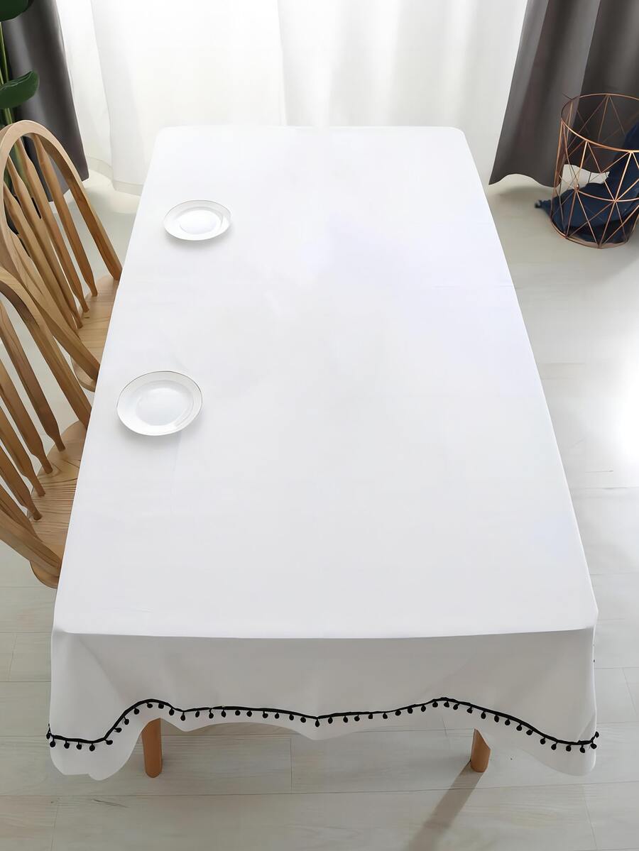1 pieza Mantel con diseño de pompón - Blanco - Ver 1