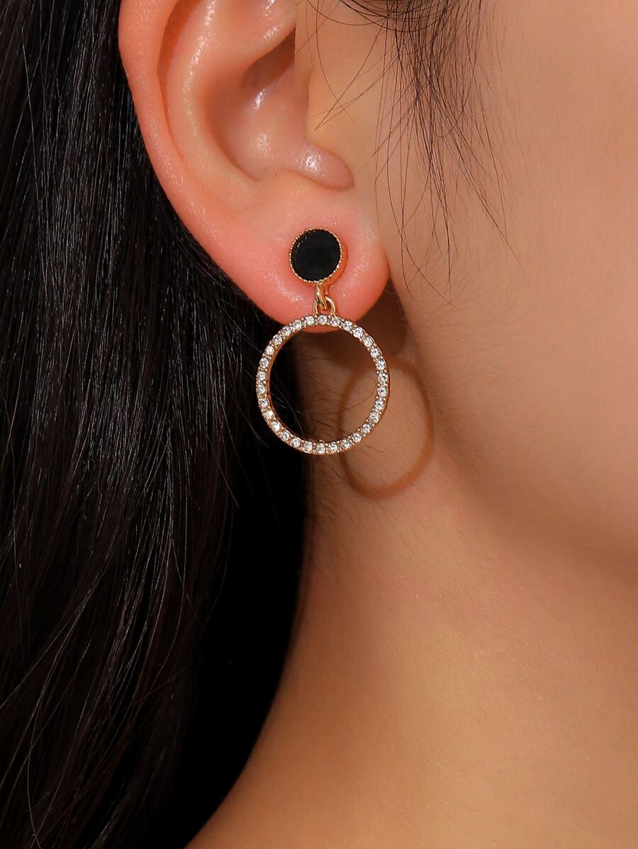 Rhinestone Decor Circle Drop Earrings - Multicolor - View 1