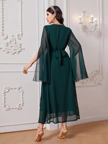 Al Najma 花卉刺繡開衩袖洋裝 - 墨綠色 - 查看 2