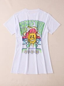 SHEIN Swim Cover up con estampado de dibujos animados - Blanco - Ver 4