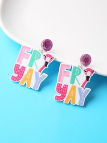 字母圖案耳墜 - 彩色 - 查看 4