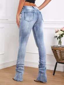 SHEIN Tall Raw Hem Flare Leg Jeans - Light Wash - View 2
