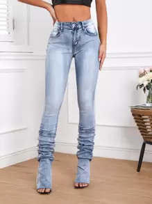 SHEIN Tall Raw Hem Flare Leg Jeans - Light Wash - View 5
