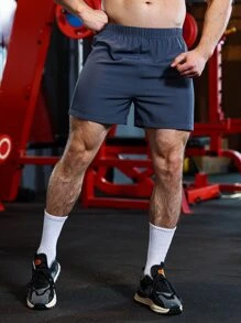 SHEIN Fitness Hombres Shorts deportivos unicolor - Gris Oscuro - Ver 1