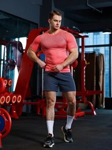 SHEIN Fitness Hombres Shorts deportivos unicolor - Gris Oscuro - Ver 5