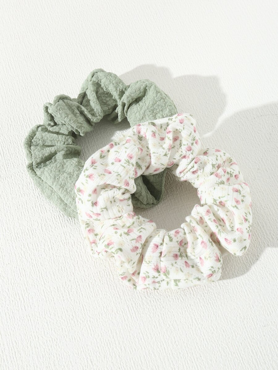 2 chiếc dây buộc tóc hoa nhí, phù hợp cho sử dụng hàng ngày và trang phục đi nghỉ xuân/hè. Dây buộc tóc, phụ kiện tóc làm đẹp tại nhà. - Nhiều màu - Xem 1