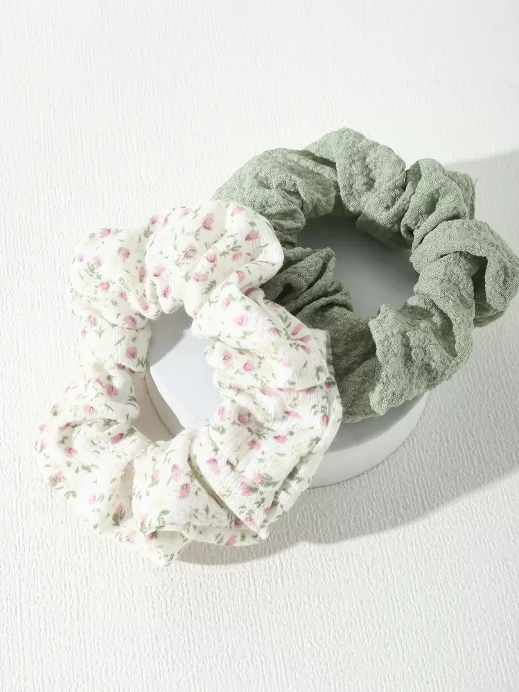 2pcs Ditsy Floral Hair Scrunchies, Suitable For Everyday, Spring/Summer Vacation Outfits Hair Ties Scrunchy Hair Ties, Head Piece Beauty Home Hair Accessories Ponytail Holders - Multicolor - View 3