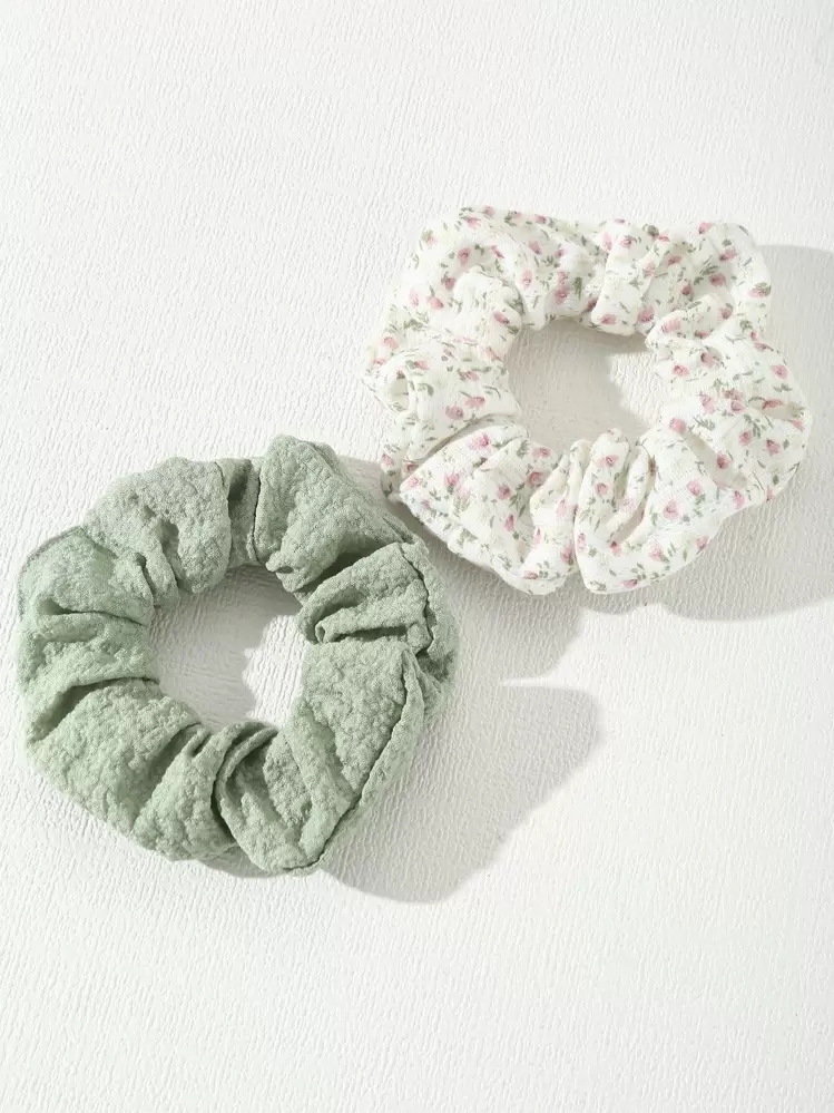 2pcs Ditsy Floral Hair Scrunchies, Suitable For Everyday, Spring/Summer Vacation Outfits Hair Ties Scrunchy Hair Ties, Head Piece Beauty Home Hair Accessories Ponytail Holders - Multicolor - View 4