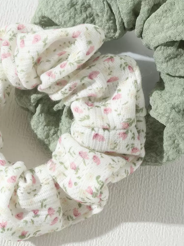 2pcs Ditsy Floral Hair Scrunchies, Suitable For Everyday, Spring/Summer Vacation Outfits Hair Ties Scrunchy Hair Ties, Head Piece Beauty Home Hair Accessories Ponytail Holders - Multicolor - View 5