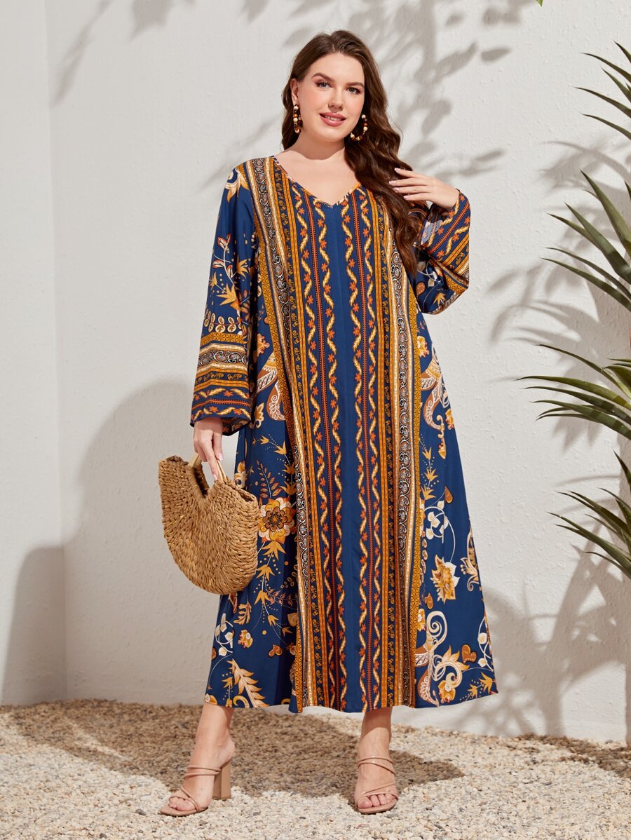 Al Najma 大碼條紋圖案和印花連衣裙 - 彩色 - 查看 1