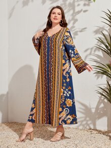 Al Najma 大碼條紋圖案和印花連衣裙 - 彩色 - 查看 3