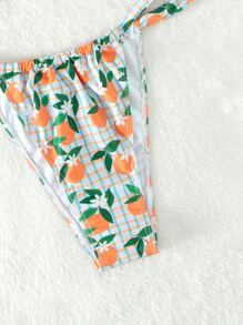 Swim Mod 橘色印花束腰丁字褲款夏季沙灘比基尼套裝 - 彩色 - 查看 5
