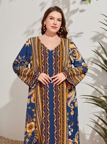 Al Najma 大碼條紋圖案和印花連衣裙 - 彩色 - 查看 5