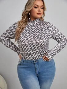 SHEIN Unity Plus Letter Graphic Mock Neck Tee