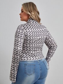 SHEIN Unity Plus Letter Graphic Mock Neck Tee