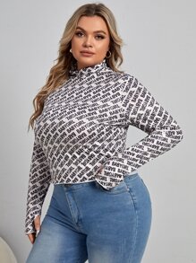 SHEIN Unity Plus Letter Graphic Mock Neck Tee
