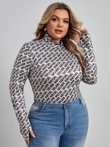 SHEIN Unity Plus Letter Graphic Mock Neck Tee