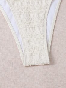 Swim Mod Summer Beach Textured Bikini Set Criss Cross Neck Bra & Tie Side Bottom 2 Piece Bathing Suit - Beige - View 5